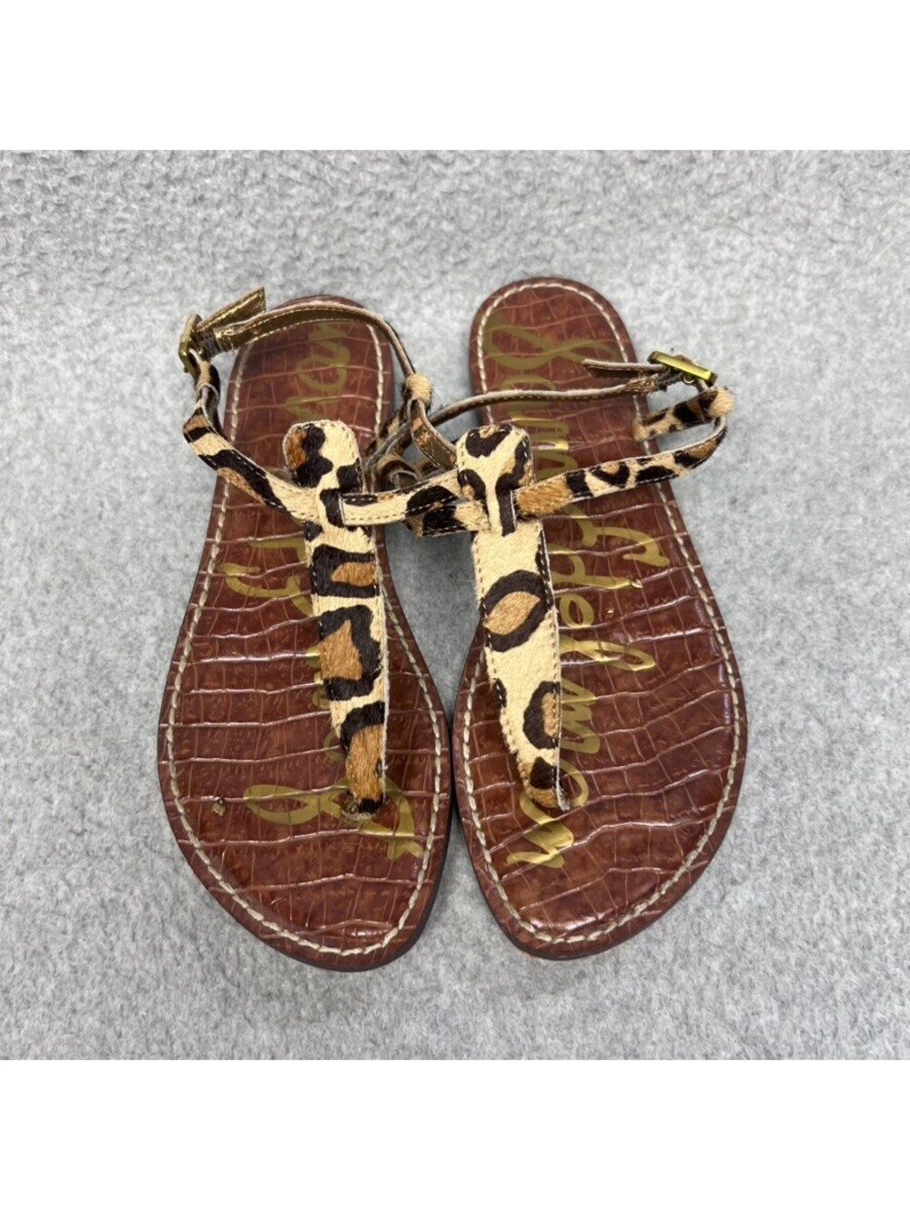 Sam Edelman Gigi Leopard Print Calf Hair Thong Flat Gladiator Sandals 6.5M
